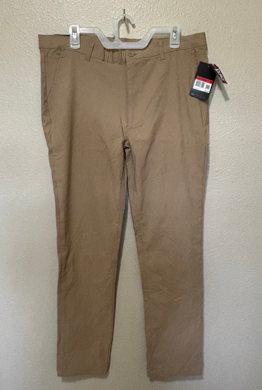 NWT Men’s Macys Galaxy by Harvic Stretch Khaki Classic Pant Sz 34 X 32
